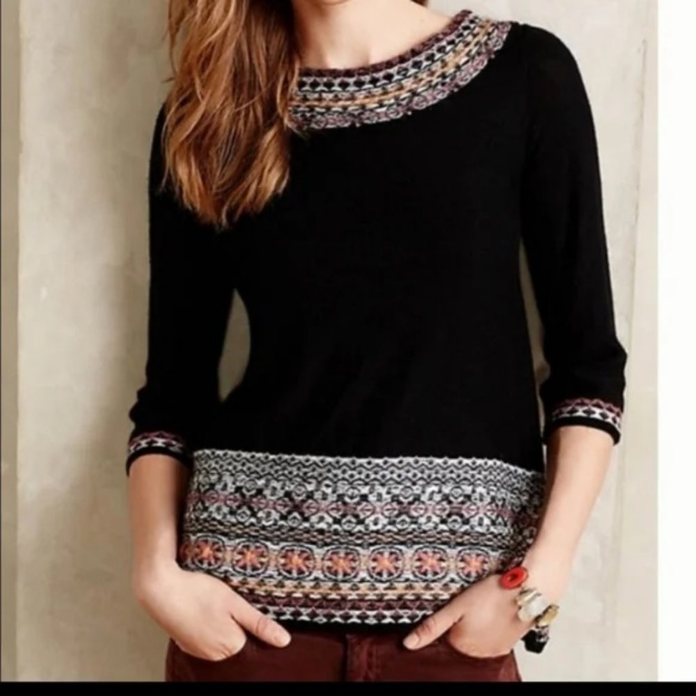 ANTHROPOLOGIE NWOT SLEEPING ON SNOW WOOL MOHAIR BLACK SWEATER SIZE S